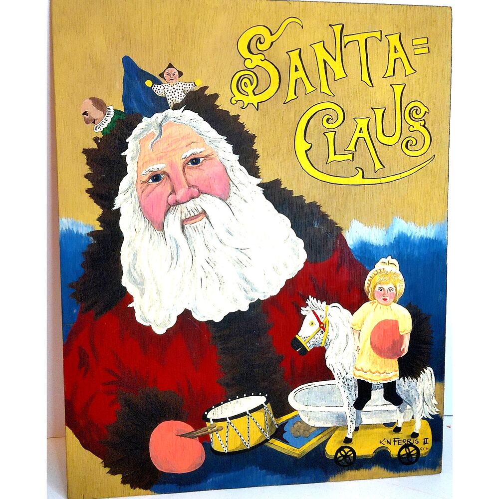 Ken Ferris Santa Claus Hand-Painted Signed 16x20 Wooden Wall Art Christmas Decor